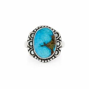 Sterling-Style Blue Turquoise Oval Statement Ring